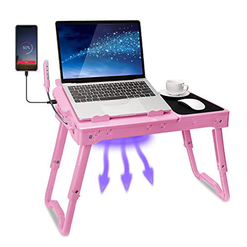 Two Fan Laptop Desks Portable Adjustable Foldable Laptop Notebook Lap PC Folding Desk Table Vented Stand Bed Tray Cheap Lapdesks Laptop Desk Cart Color : Pink 
